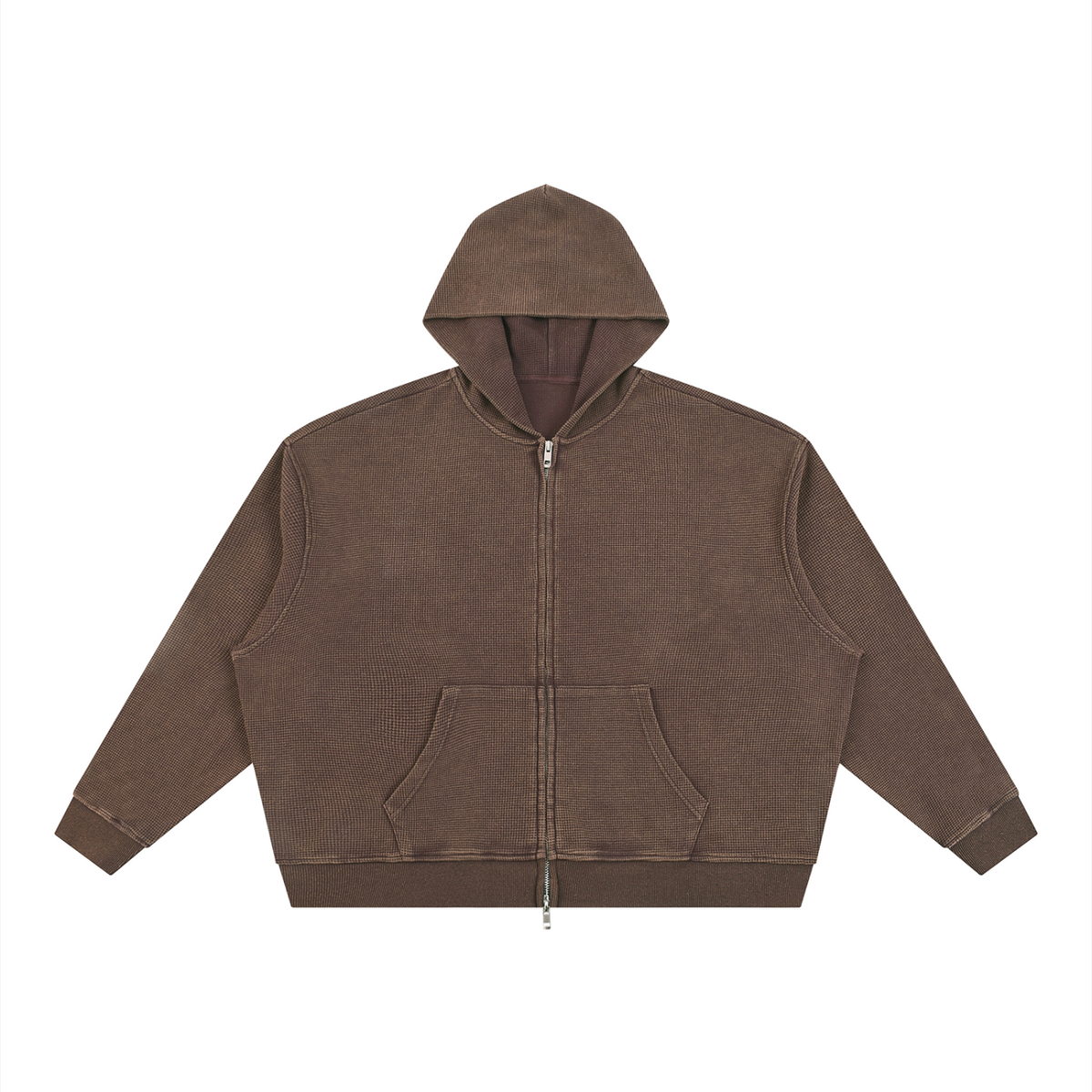 Unisex Vintage Wash Boxy Waffle Full Zip Hoodie