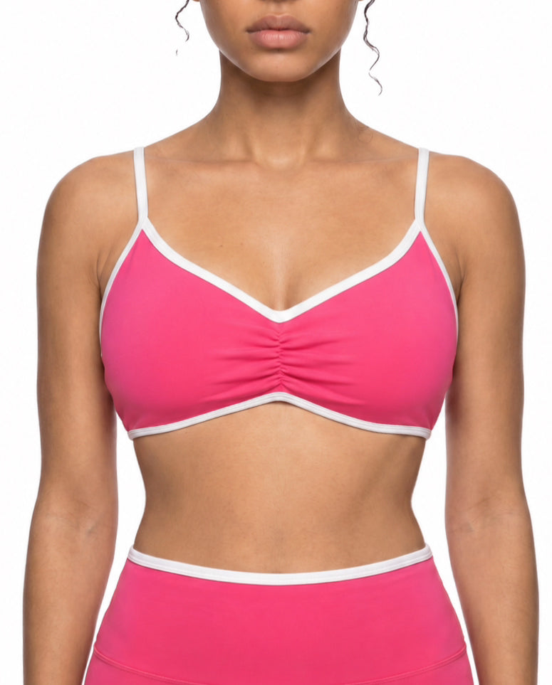 Color Block Ruched V-Neck Sports Bra